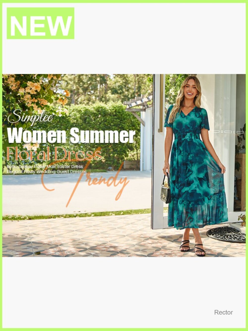 Vintage Floral Maxi Dress Wedding Guest Boho V Neck Short Sleeve Smocked Waist - Picture 7 of 7